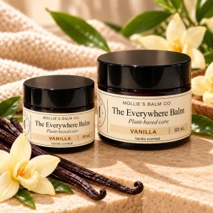 Vanilla Everywhere Balm in 30 mL and 60 mL amber jars