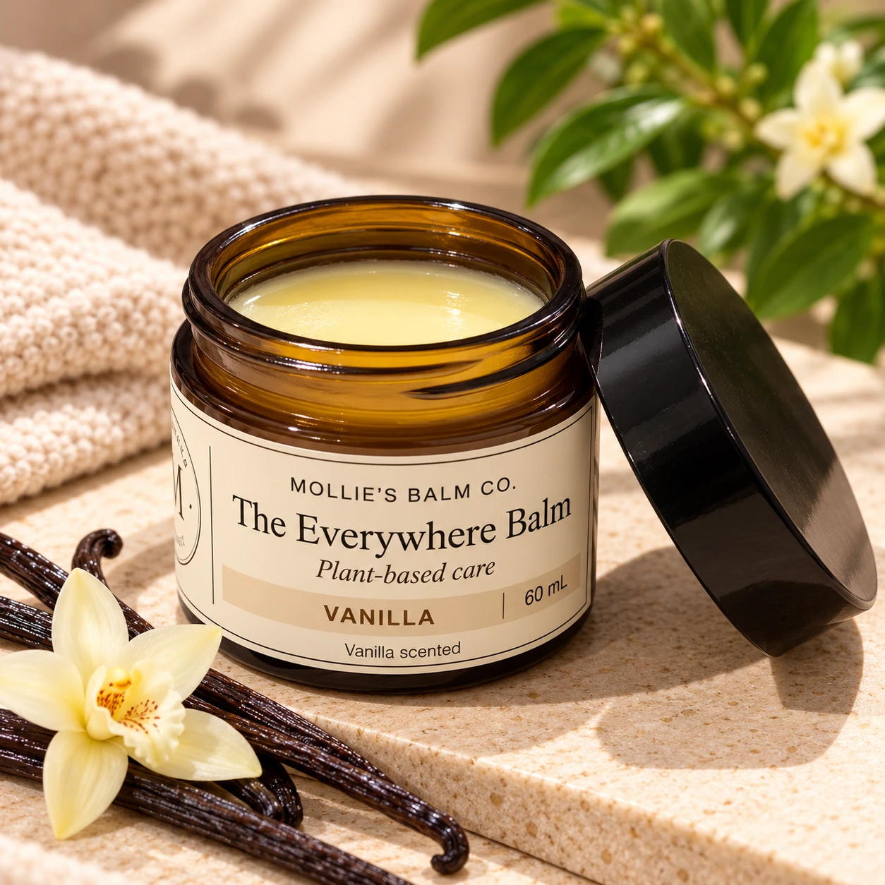 Open 60 mL jar of Vanilla Everywhere Balm
