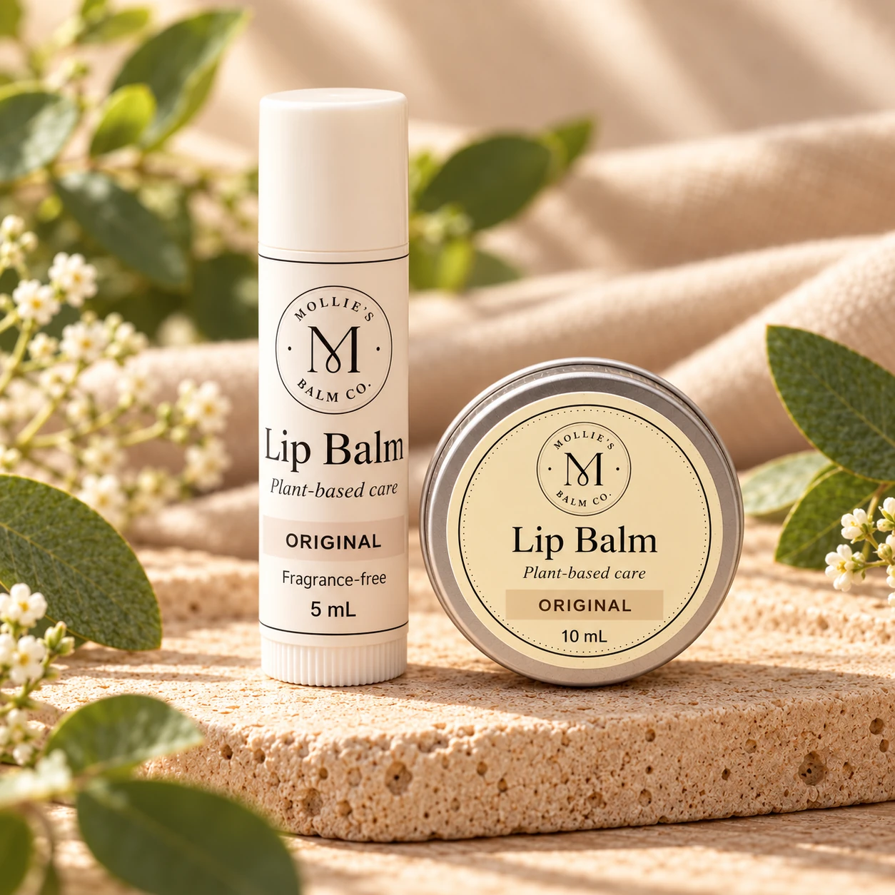 Original Lip Balm in a 5 mL tube and 10 mL tin