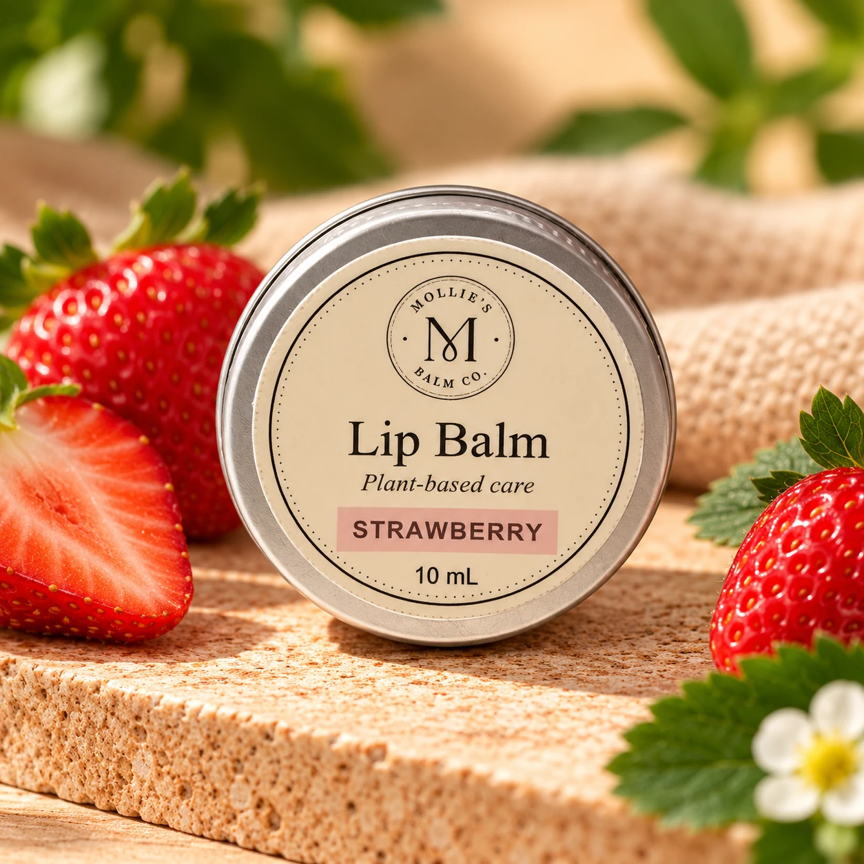 Strawberry Lip Balm in a 10 mL tin