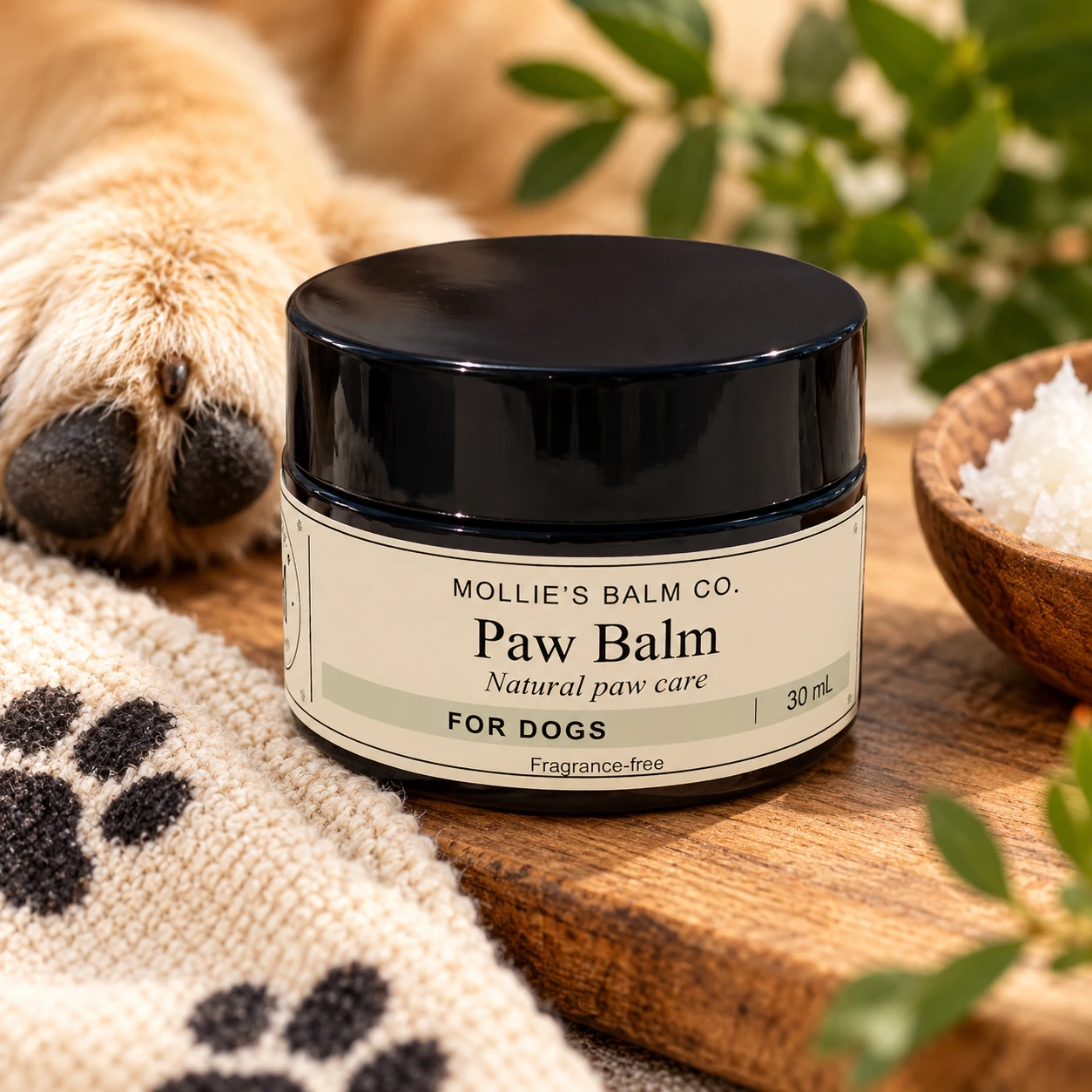 Paw Balm for dogs in a closed 30 mL amber jar